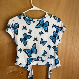Blue butterfly crop top